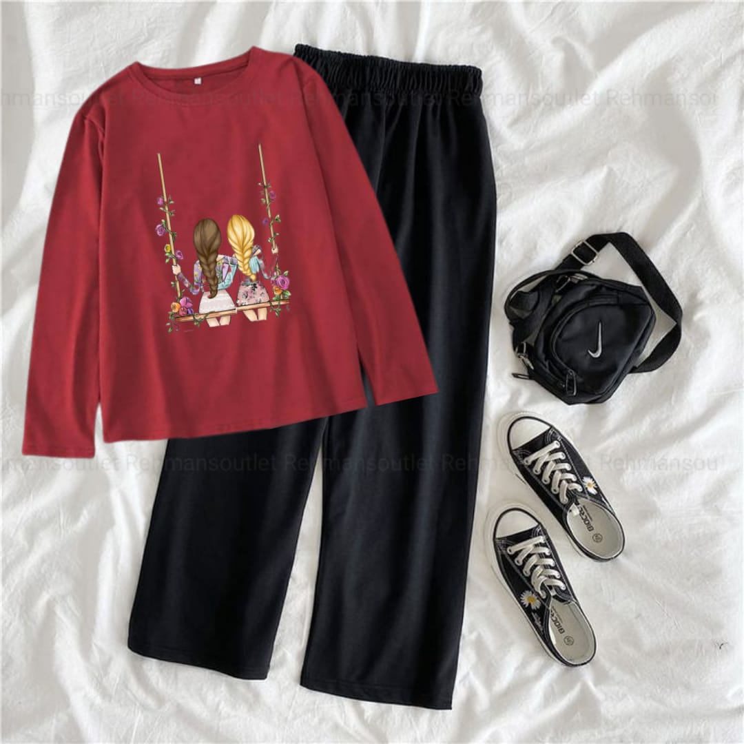 Red full tee with swing black flapper