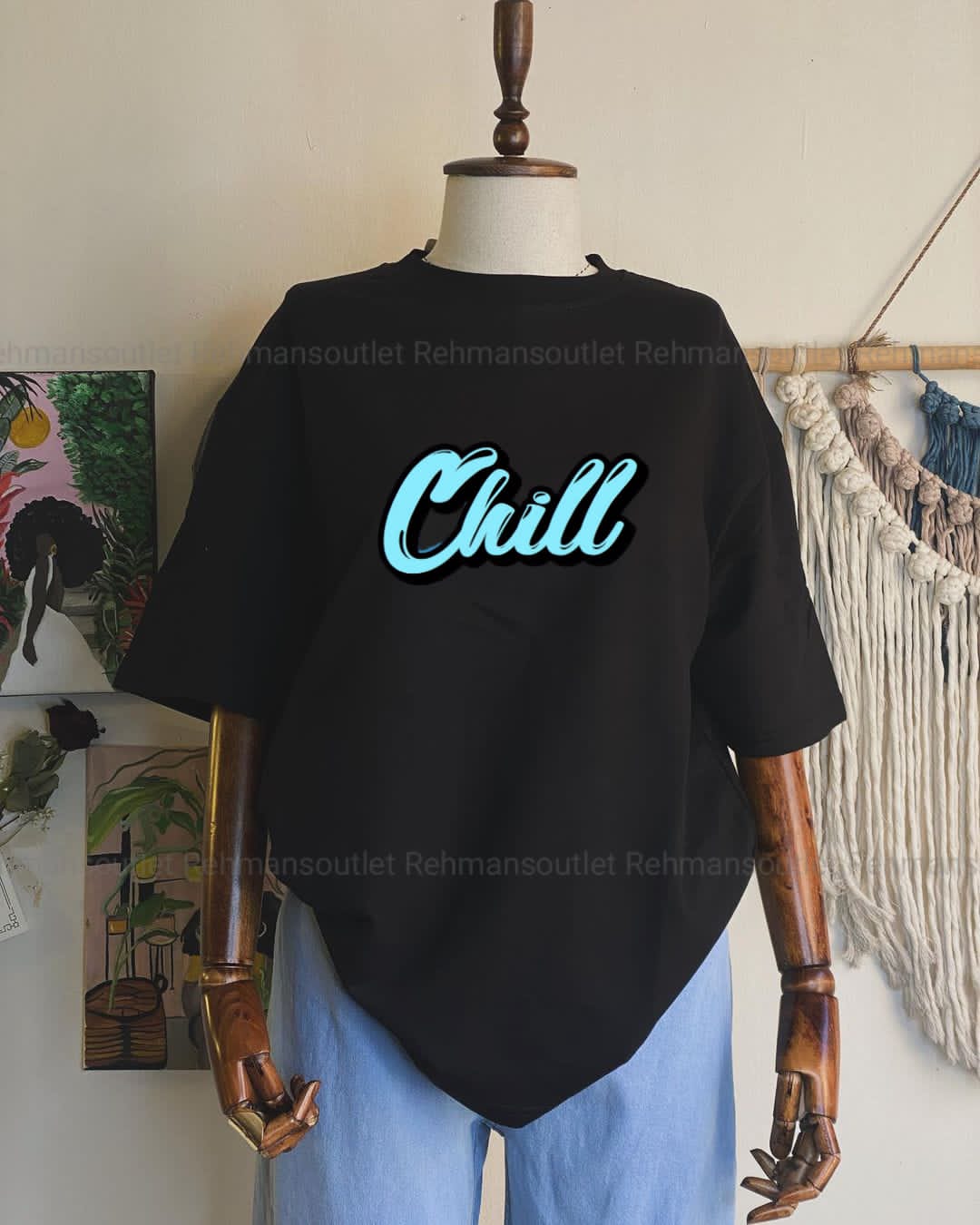 black drop shoulder tee with chill
