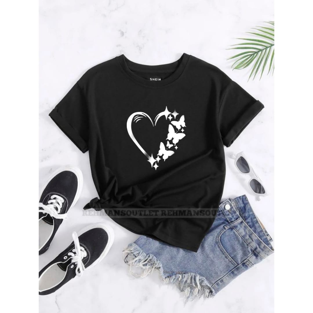 black tee with heart butterfly