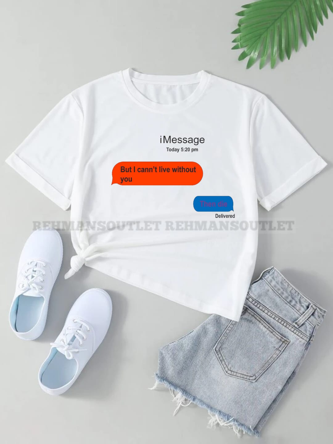 white tee with iMessage text