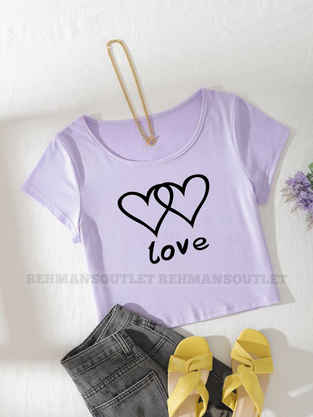 lilac tee with unfilled double heart love