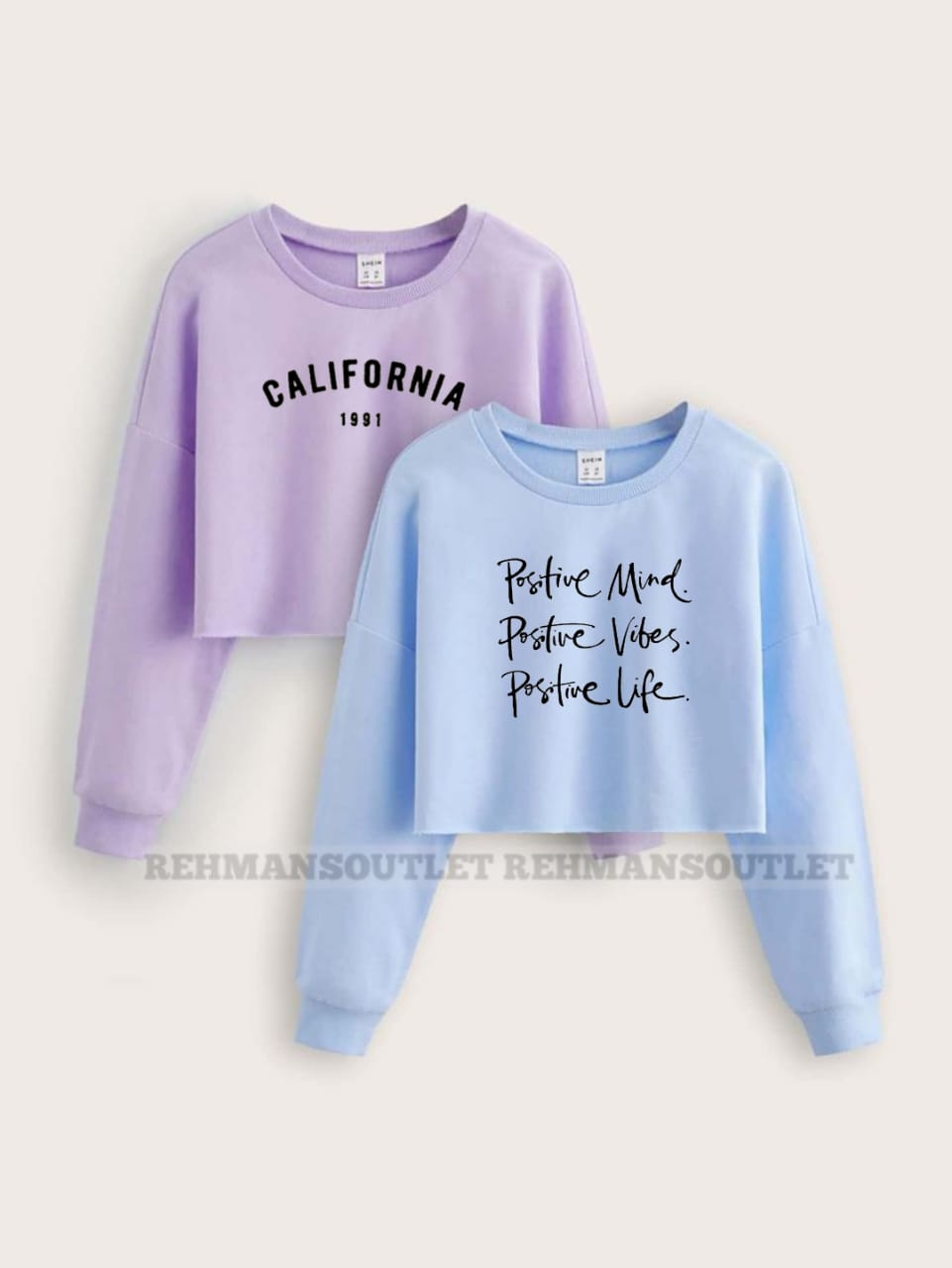 pack of 2 sweatshirt lilac with california 1991 and sky blue with positive mind positive vibes positive life