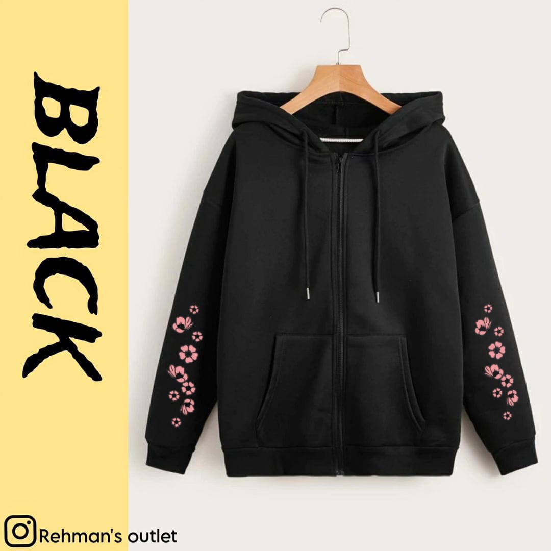 Sleeves pink flower black zipper