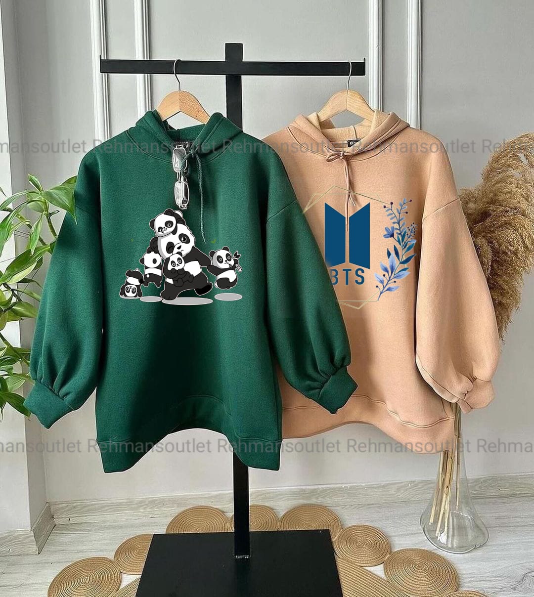 Pack of 2 hoodies panda family (green) and BTS fhn (skin)