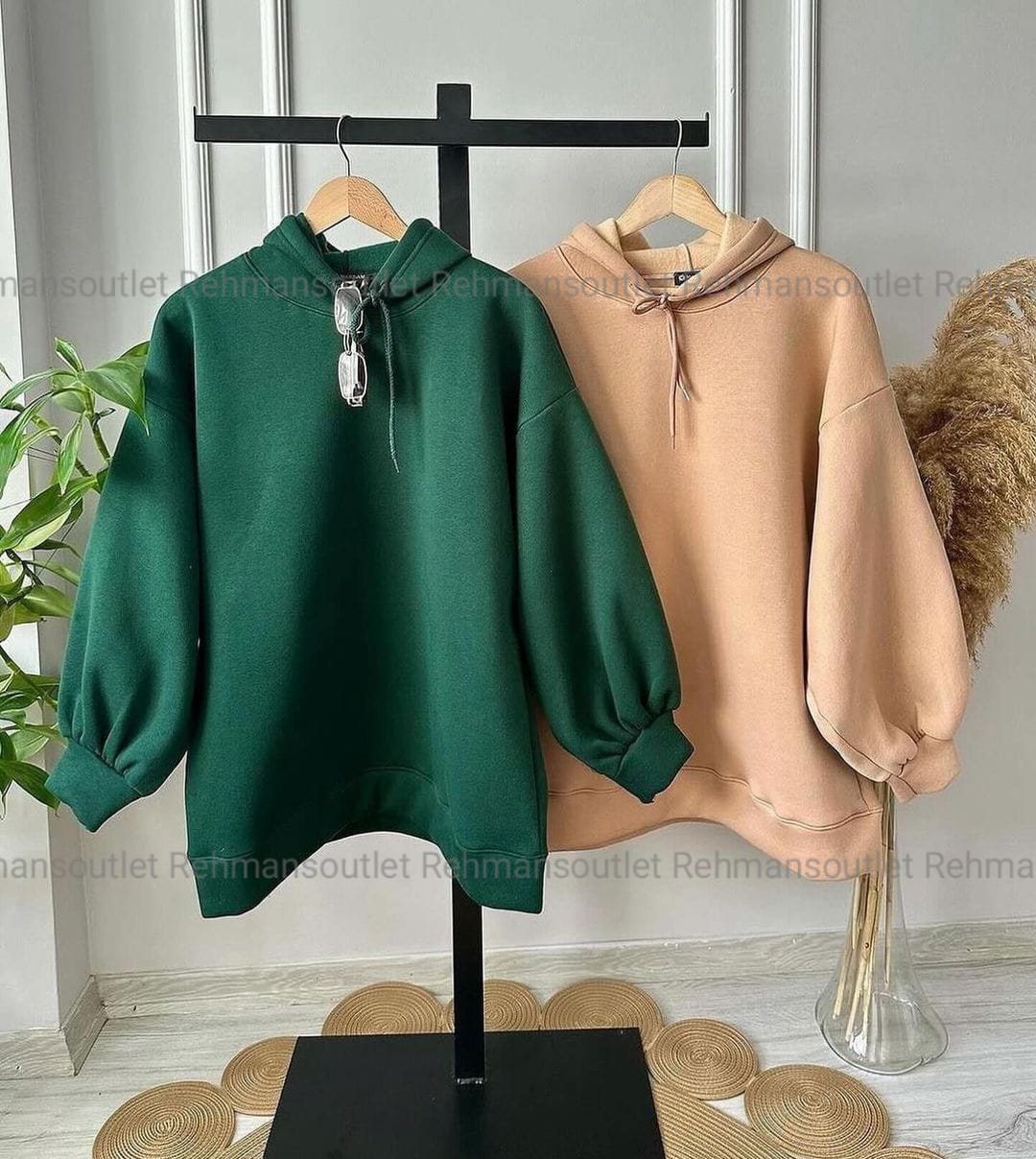 Pack of 2 hoodies plain green and skin
