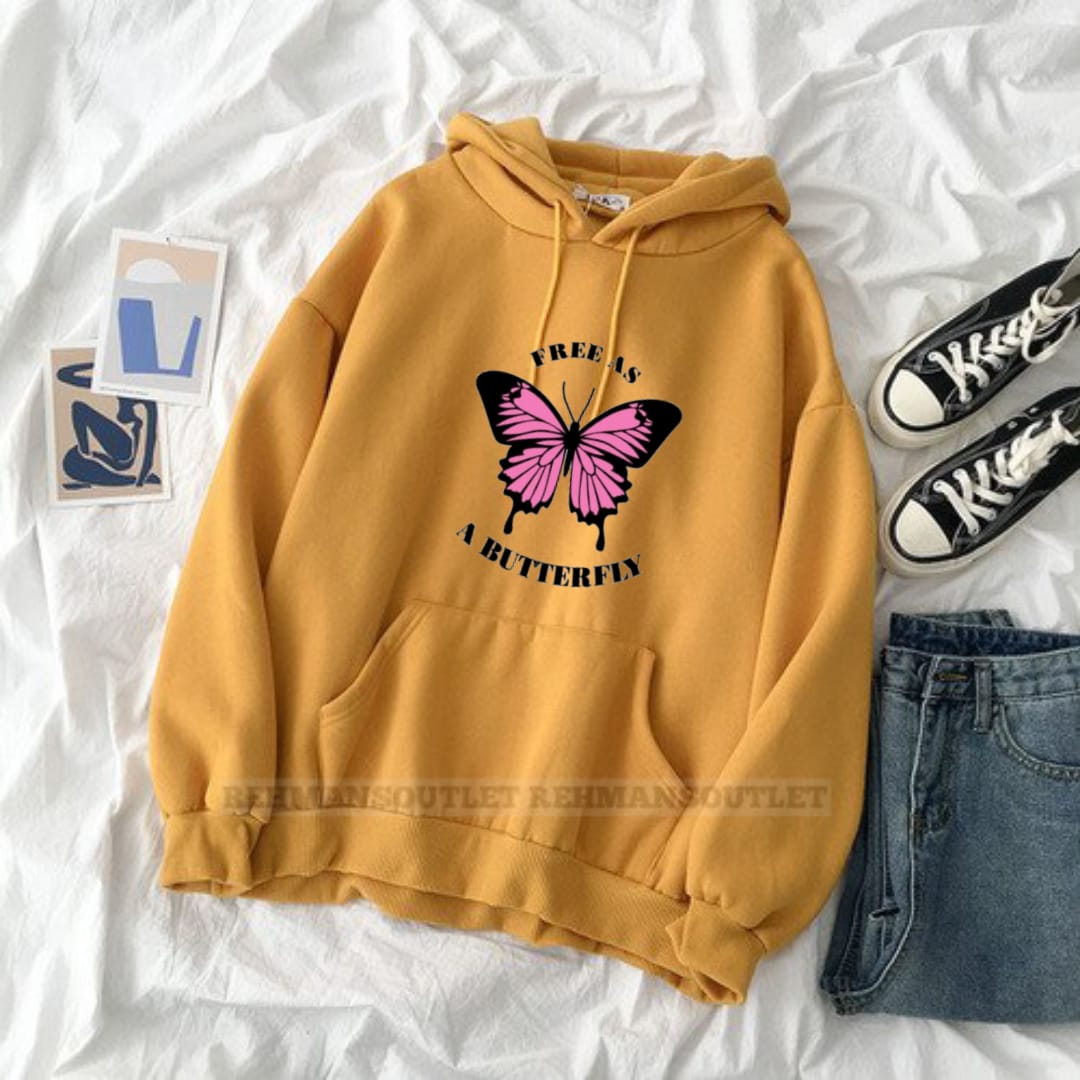 Free as a butterfly mustard hoodie