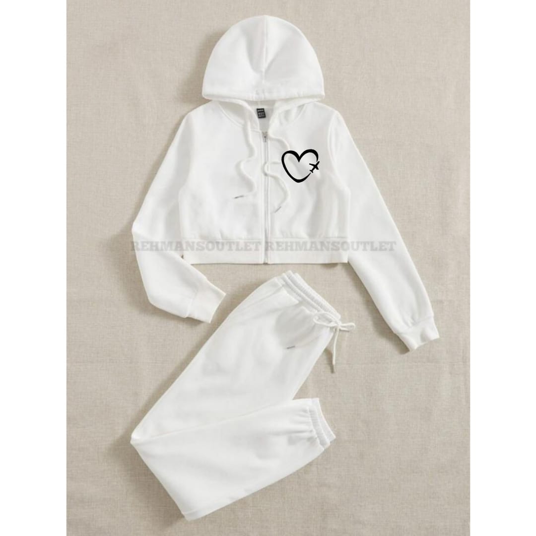 White zipper with aeroplane heart p and white trouser