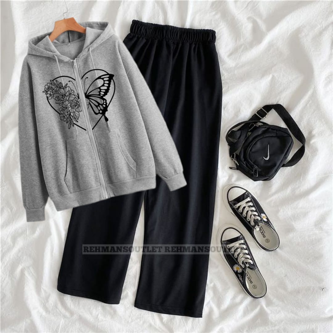 Grey zipper with heart butterfly new and black flapper