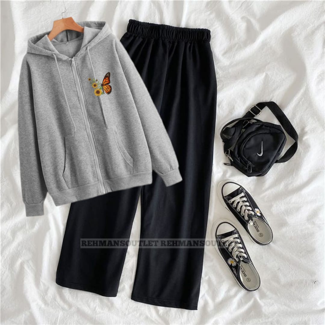 Grey zipper with sunflower butterfly p and black flapper