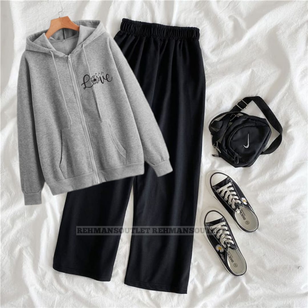 Grey zipper with love p and black flapper