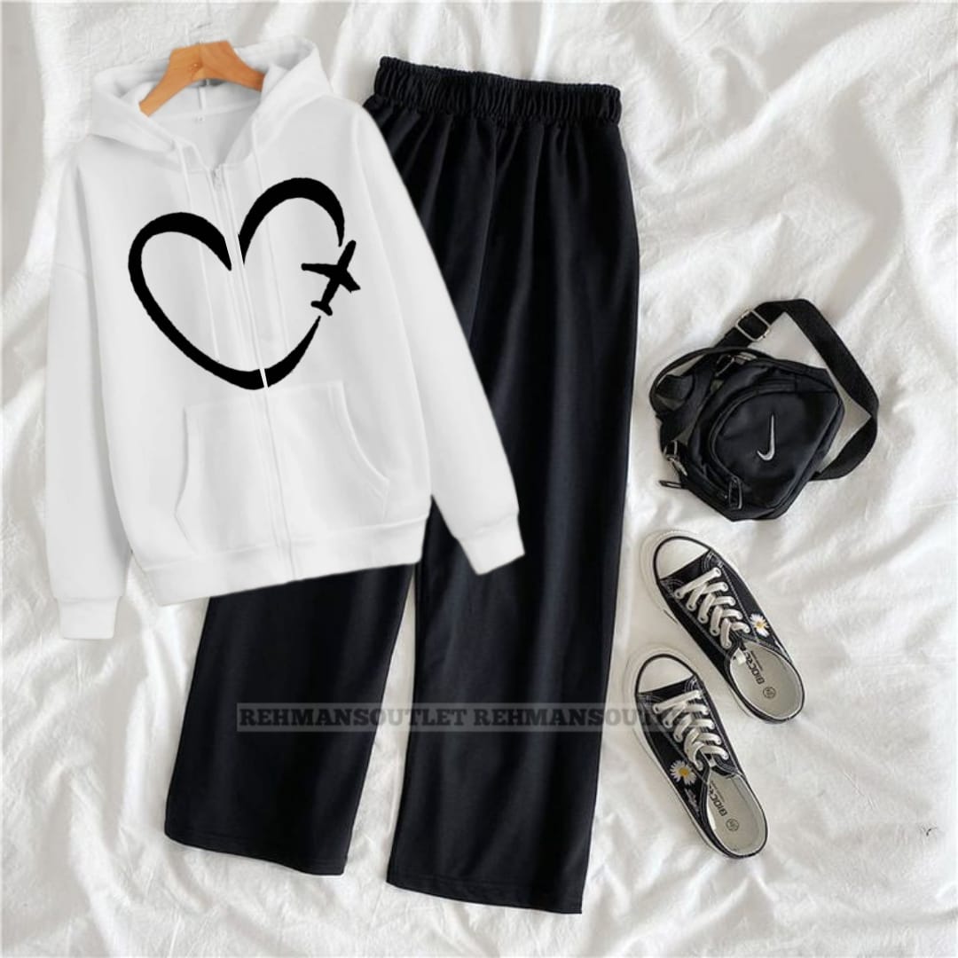 White zipper with aeroplane heart and black flapper
