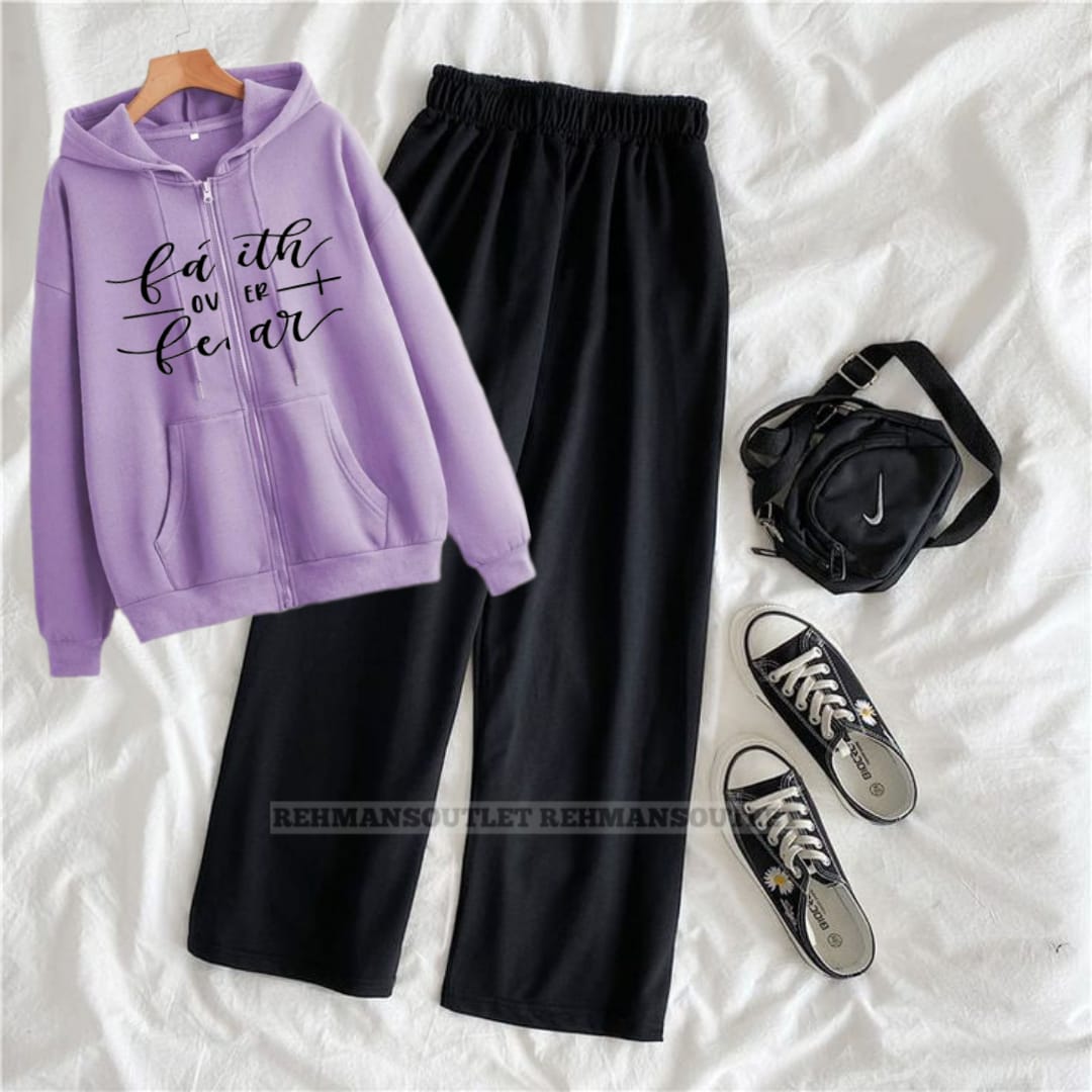 Lilac zipper with faith over fear and black flapper