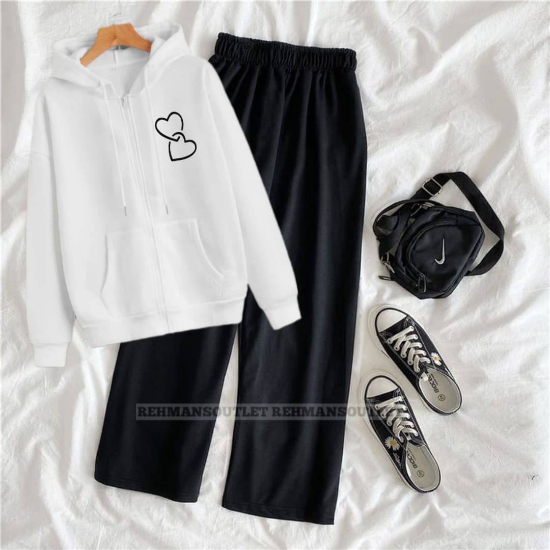 White zipper with twin heart p and black flapper