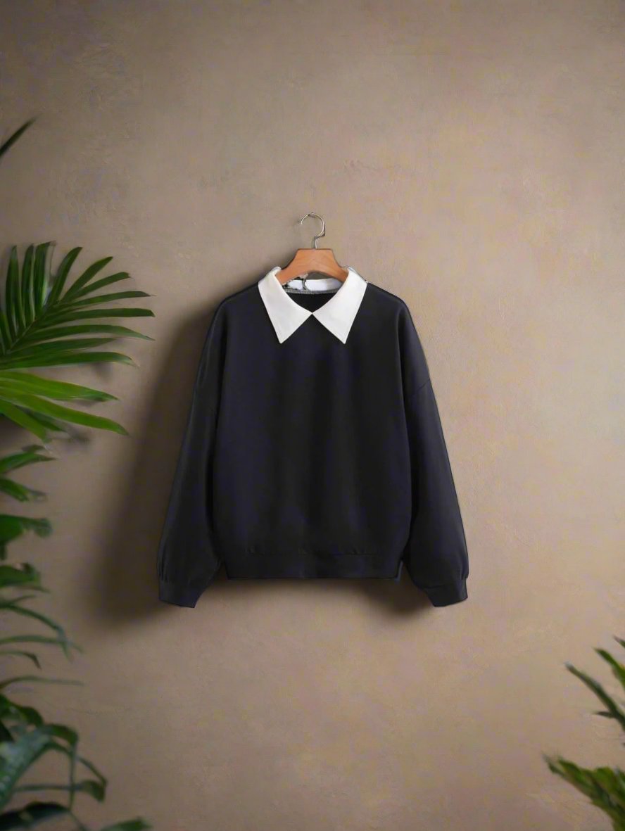 Navy blue collar sweatshirt