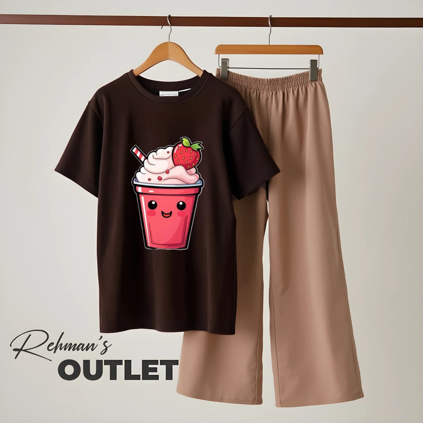 Brown tee with strawberry skin flapper
