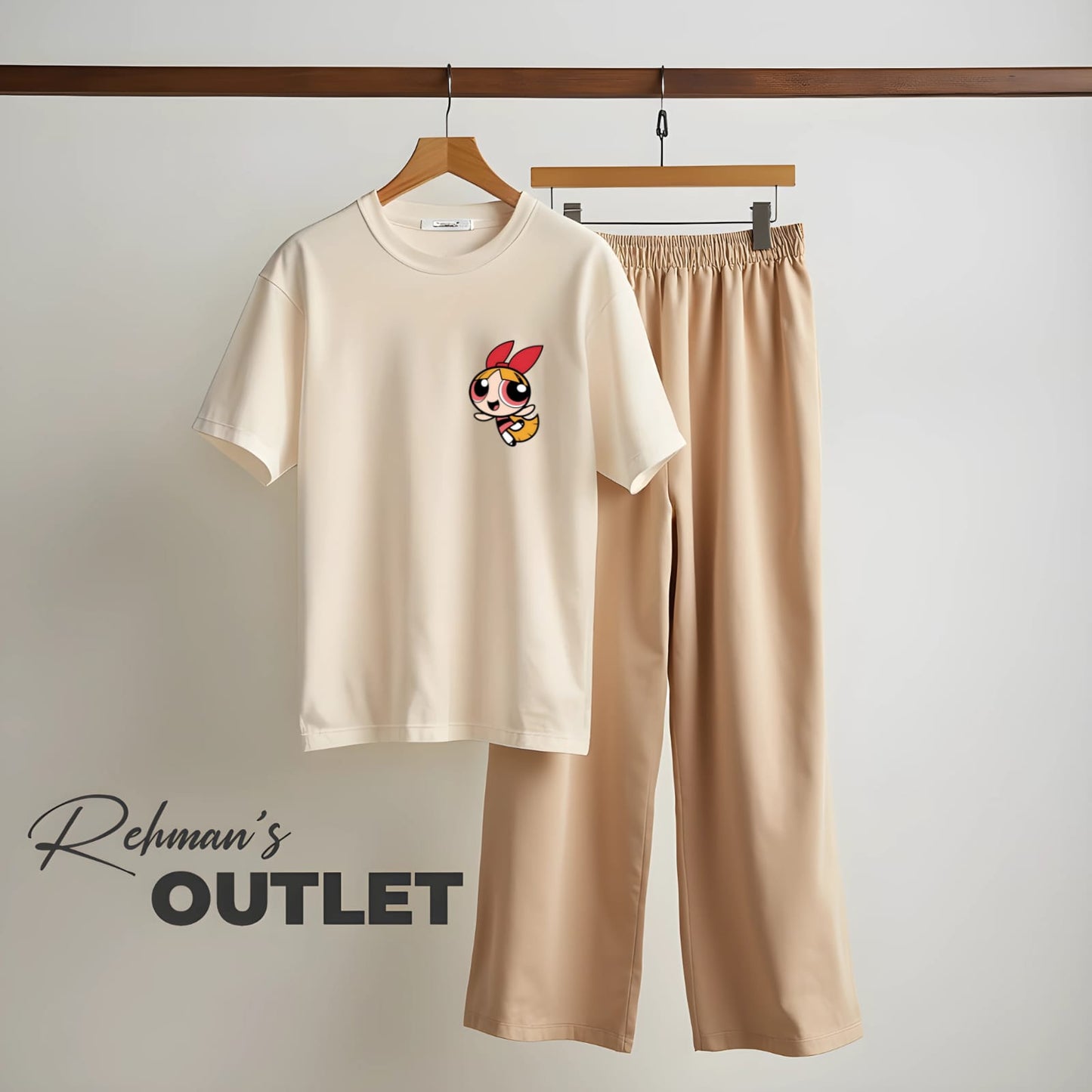 Cream tee with power puff girls skin flapper