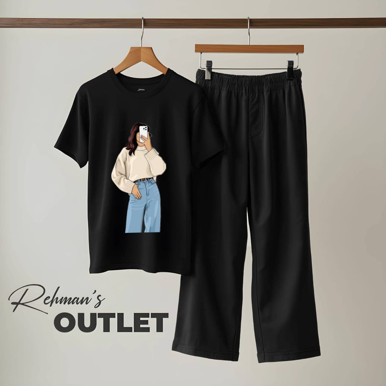 Black tee with selfie girl iphone N black flapper