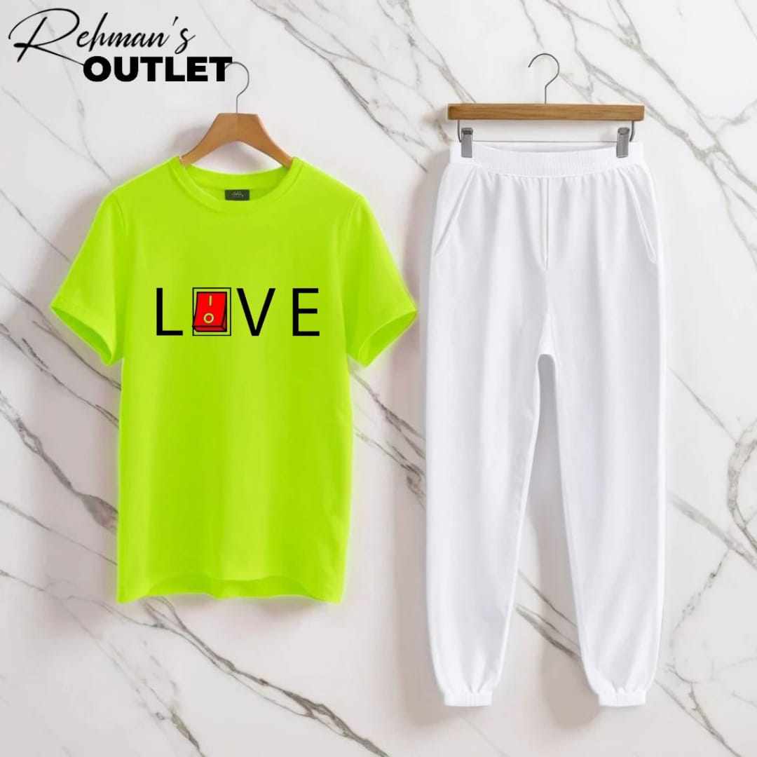 Neon tee with love white trouser