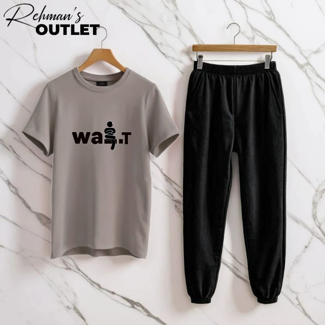 Grey tee with wait black trouser