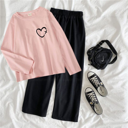 Pink full tee with aeroplane heart P black flapper