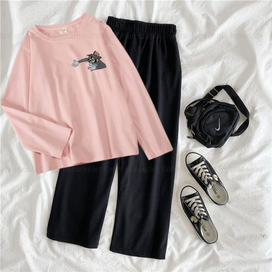 Pink full tee with jerry catching P black flapper