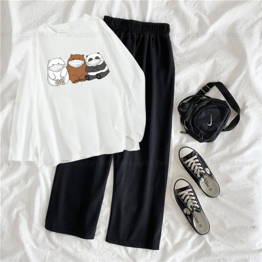 White full tee with 3 bear mask black flapper