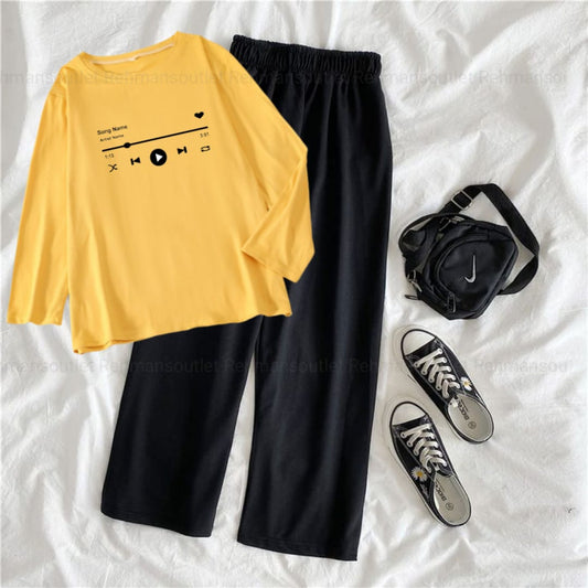 Yellow full tee with song black flapper