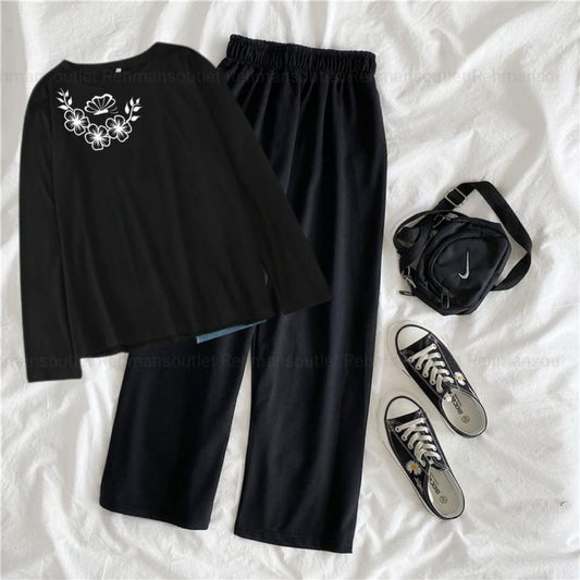 Black full tee with shoulder flower butterfly black flapper