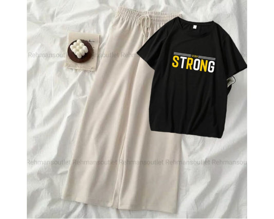 Black tee with stay strong skin flapper