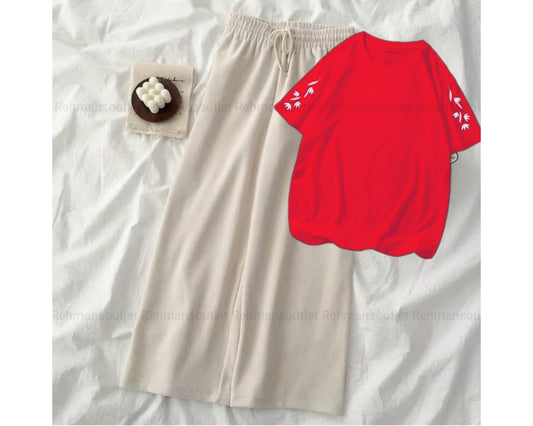 Red tee with sleeves leave colourful skin flapper