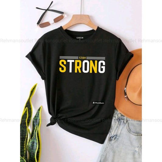 black tee with stay strong