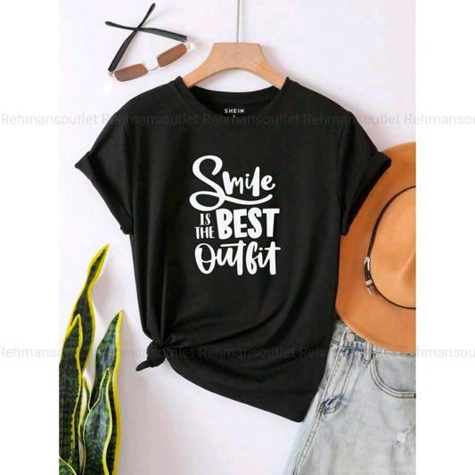 black tee with smile is your best outfit