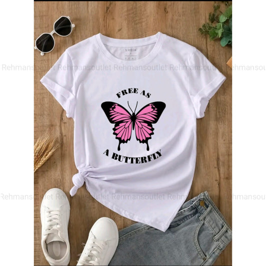 white tee with free as a butterfly