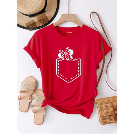 red tee with micky box
