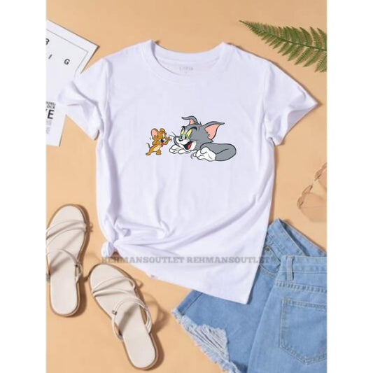 white tee with tom and jerry