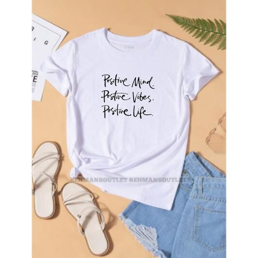 white tee with positive mind positive vibes positive life