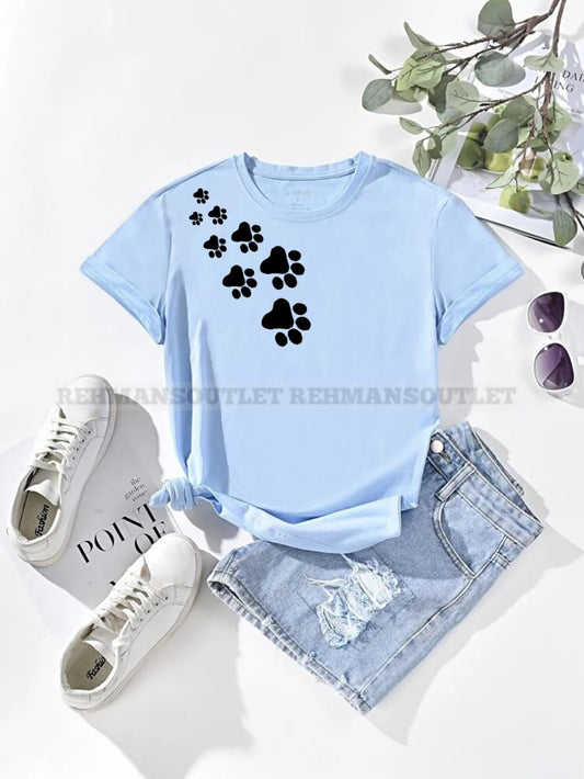 sky blue tee with cat paws