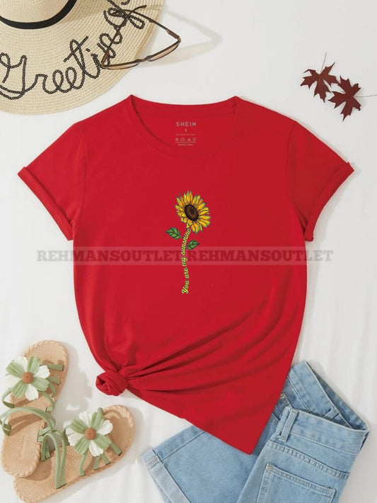 red tee with you are my sunshine flower