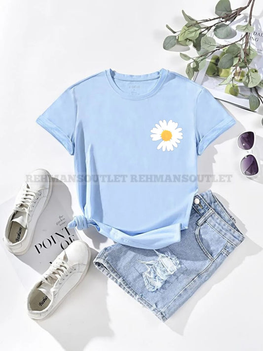sky blue tee with sunflower p