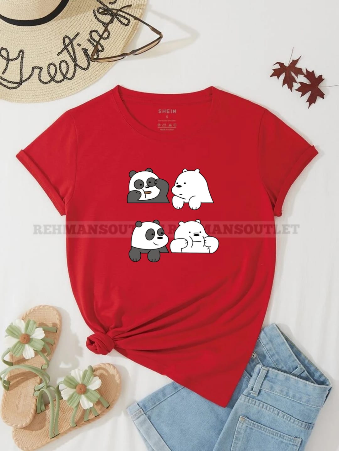 red tee with 4 bear