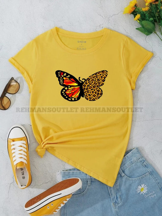 yellow tee with cheetah butterfly