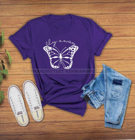 purple tee with fly away butterfly