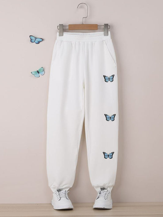 white trouser blue butterflies