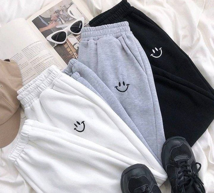 pack of 3 trousers ( white, grey and black ) with smile face