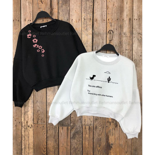 pack of 2 sweatshirt black shoulder pink flower and white you are offline