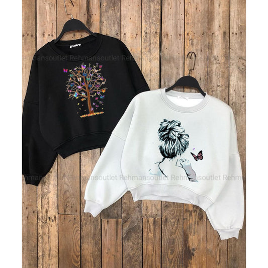 pack of 2 sweatshirt black colourful tree and white girl hair fhn