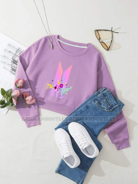 lilac sweatshirt with BTS flower