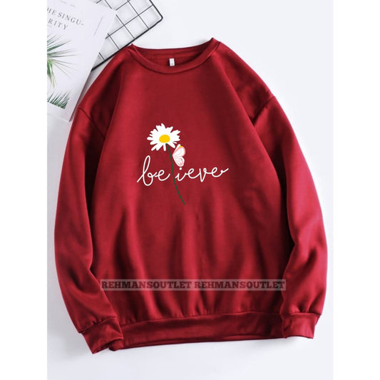 mehroon sweatshirt with believe flower