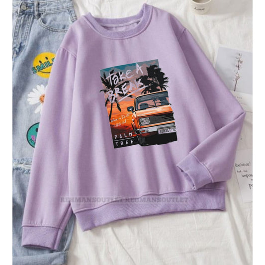 lilac sweatshirt with take a break car