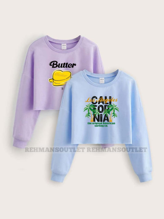 pack of 2 sweatshirt lilac with butter and sky blue with los angeles trees